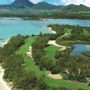 Beach Wedding Abroad Anahita Golf & Spa Resort, Mauritius Wedding 11th Hole Ile Aux Cerfs Aerial View