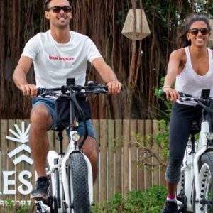 Beach Wedding Abroad Preskil Island Resort Mauritius Wedding Couple Bike Riding